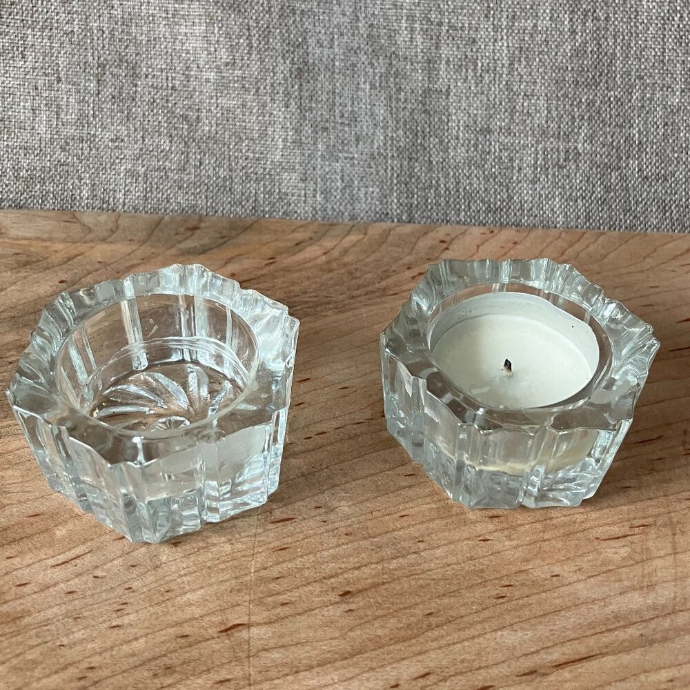 Set of Two Clear Crystal Votive Candle Holders